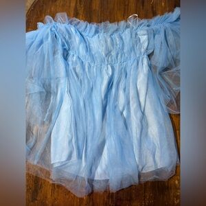 Light Blue Tulle Off-Shoulder Mini Dress